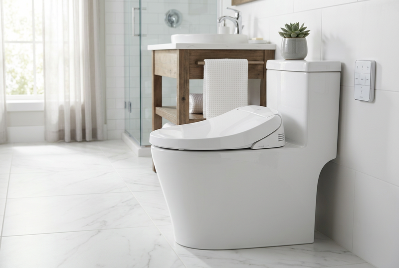 Conor soft close bidet seat on a toilet in a New Zealand bathroom
