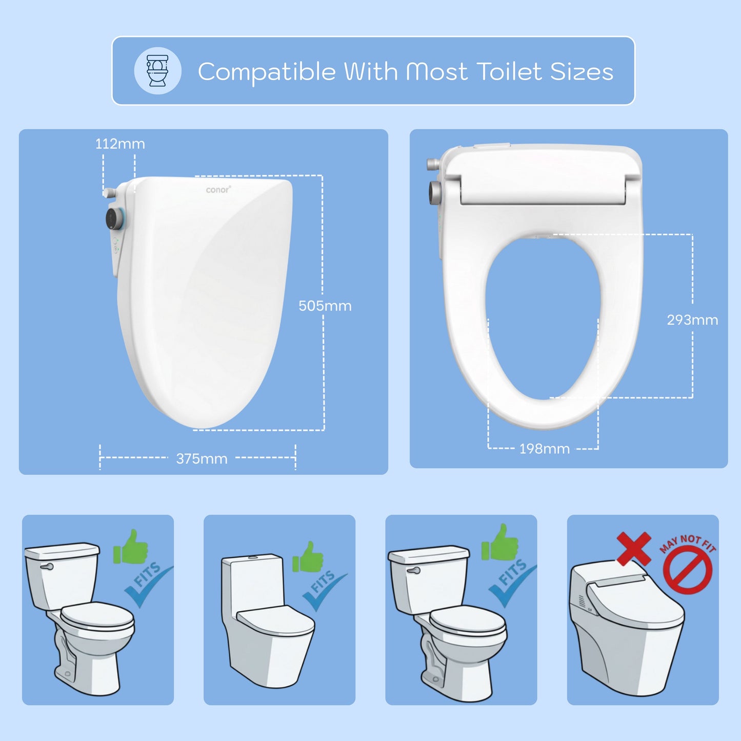 Conor Ayora Smart Bidet Seat with Auto Open/Close & Installation Kit Conor 