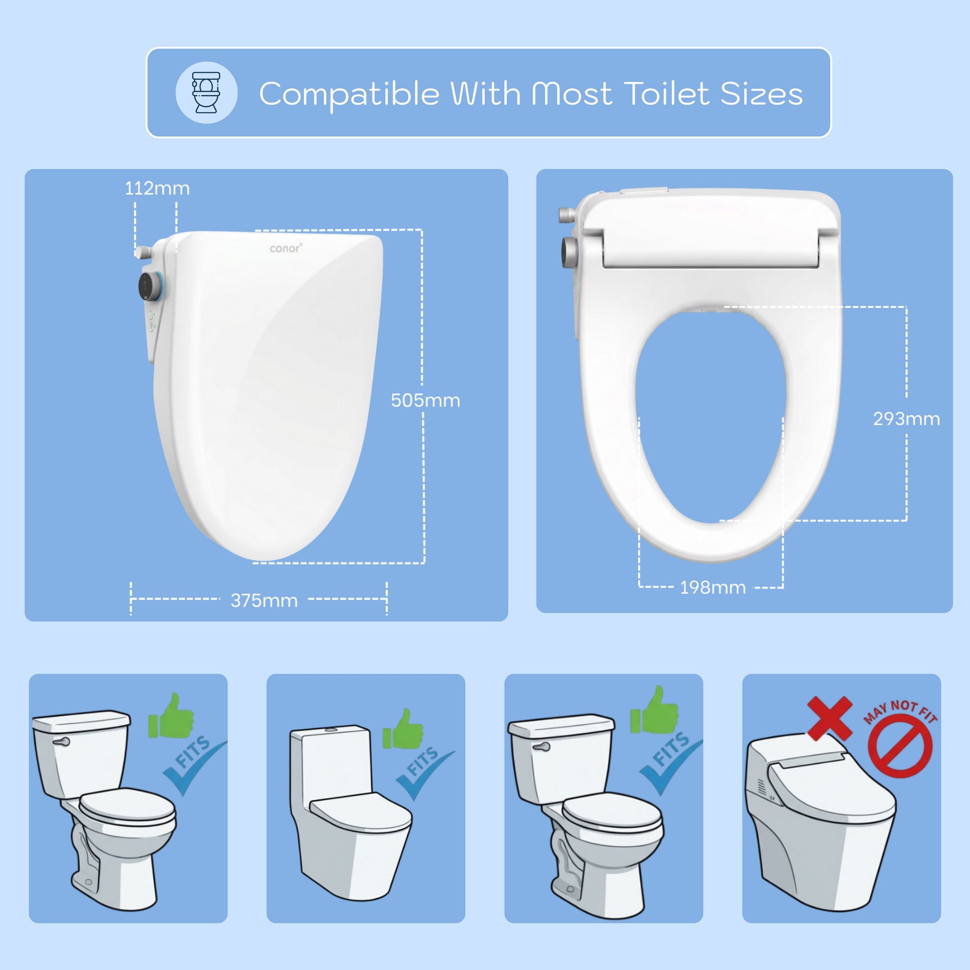 Conor Ayora Smart Bidet Seat with Auto Open/Close & Installation Kit Conor 