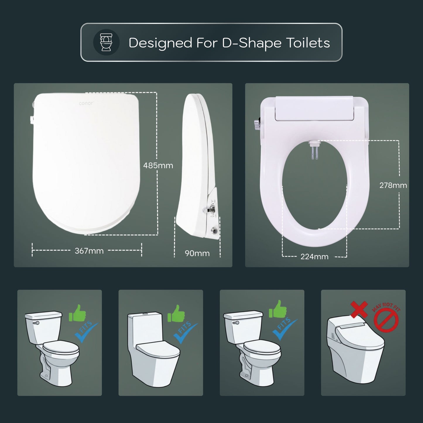 Conor Elara Non Electric D Shape Bidet Toilet Seat with Installation Kit conors.com.au 