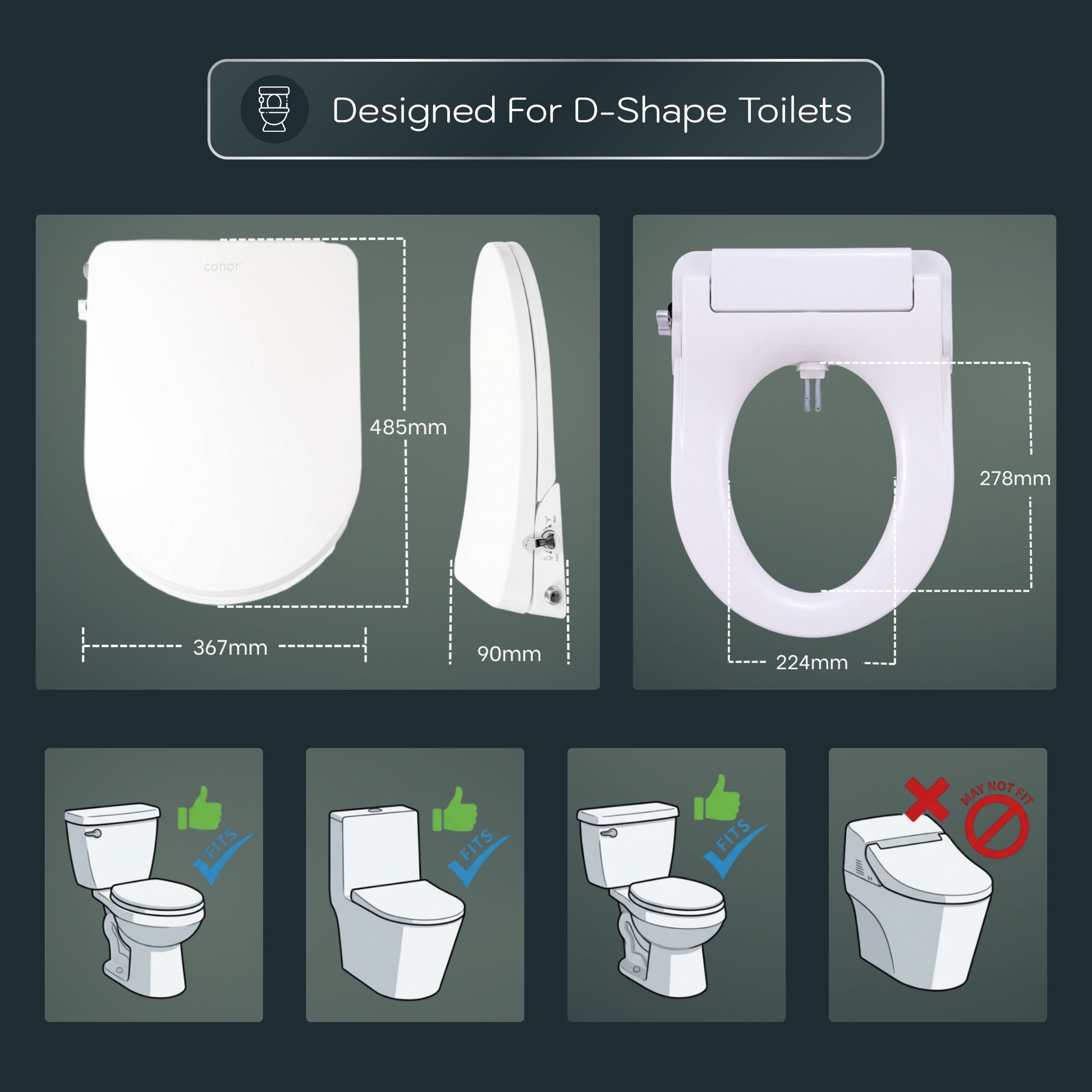 Conor Elara Non Electric D Shape Bidet Toilet Seat with Installation Kit conors.com.au 