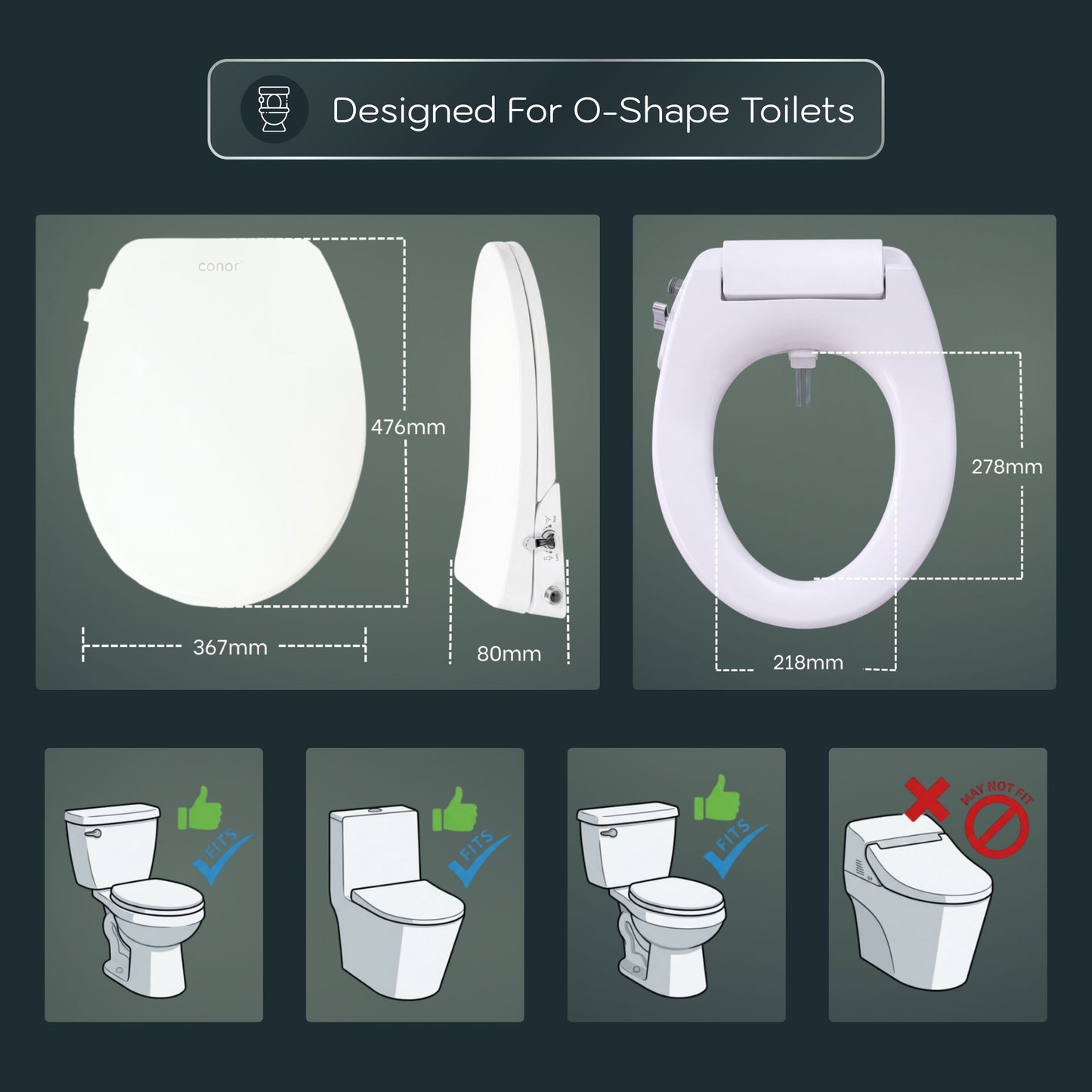 Conor Elara Non Electric O Shape Bidet Toilet Seat with Installation Kit conors.com.au 